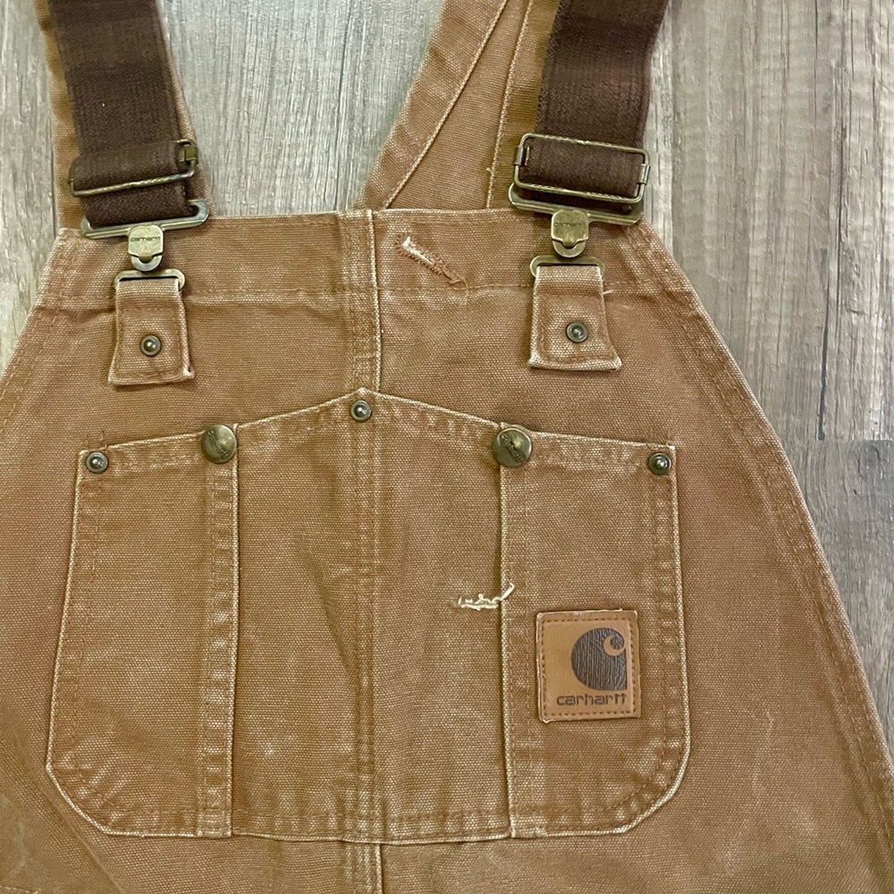Beautiful VINTAGE Carhartt Sandstone washed-duck, lined bib overalls!